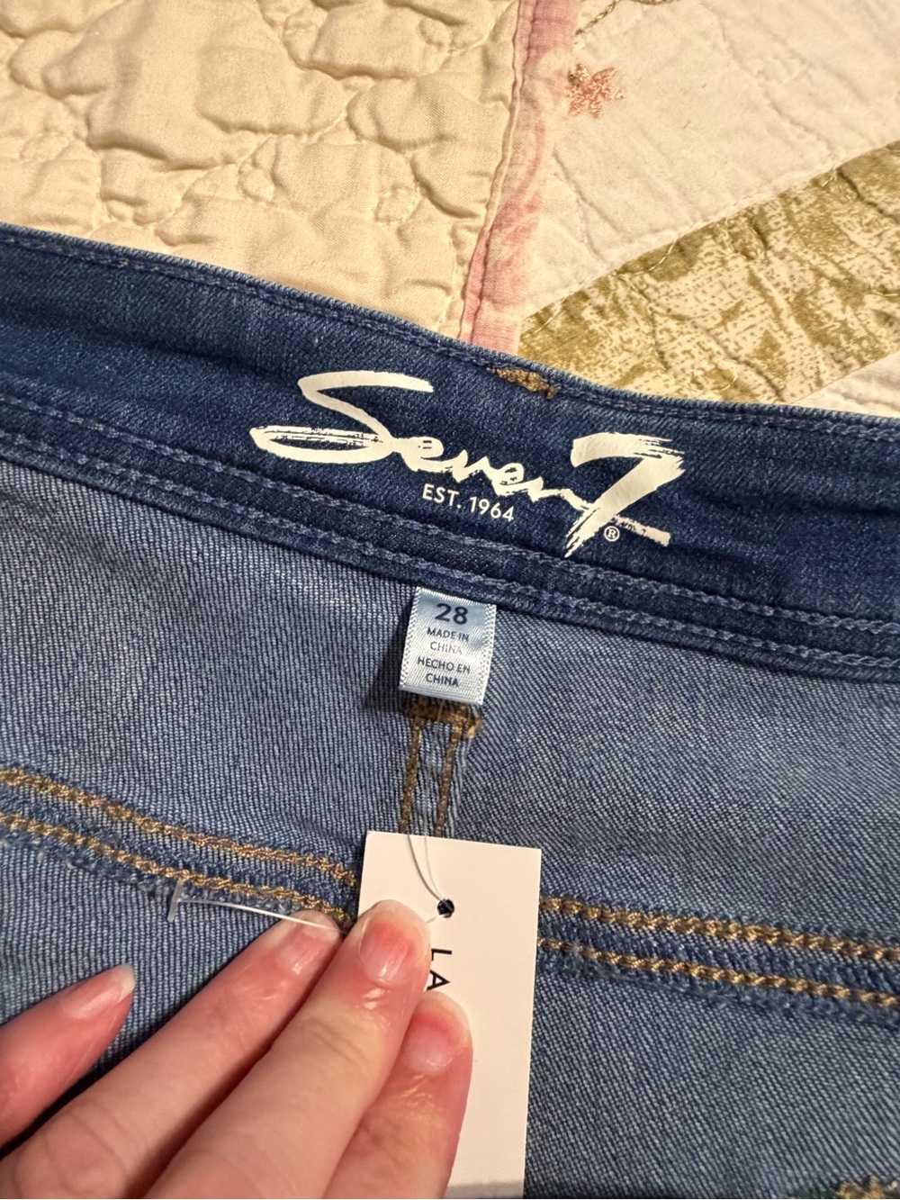 Seven7 Dark Blue Cropped Jeans with Pink & Light Blue Floral Embroidery - Picture 6 of 9